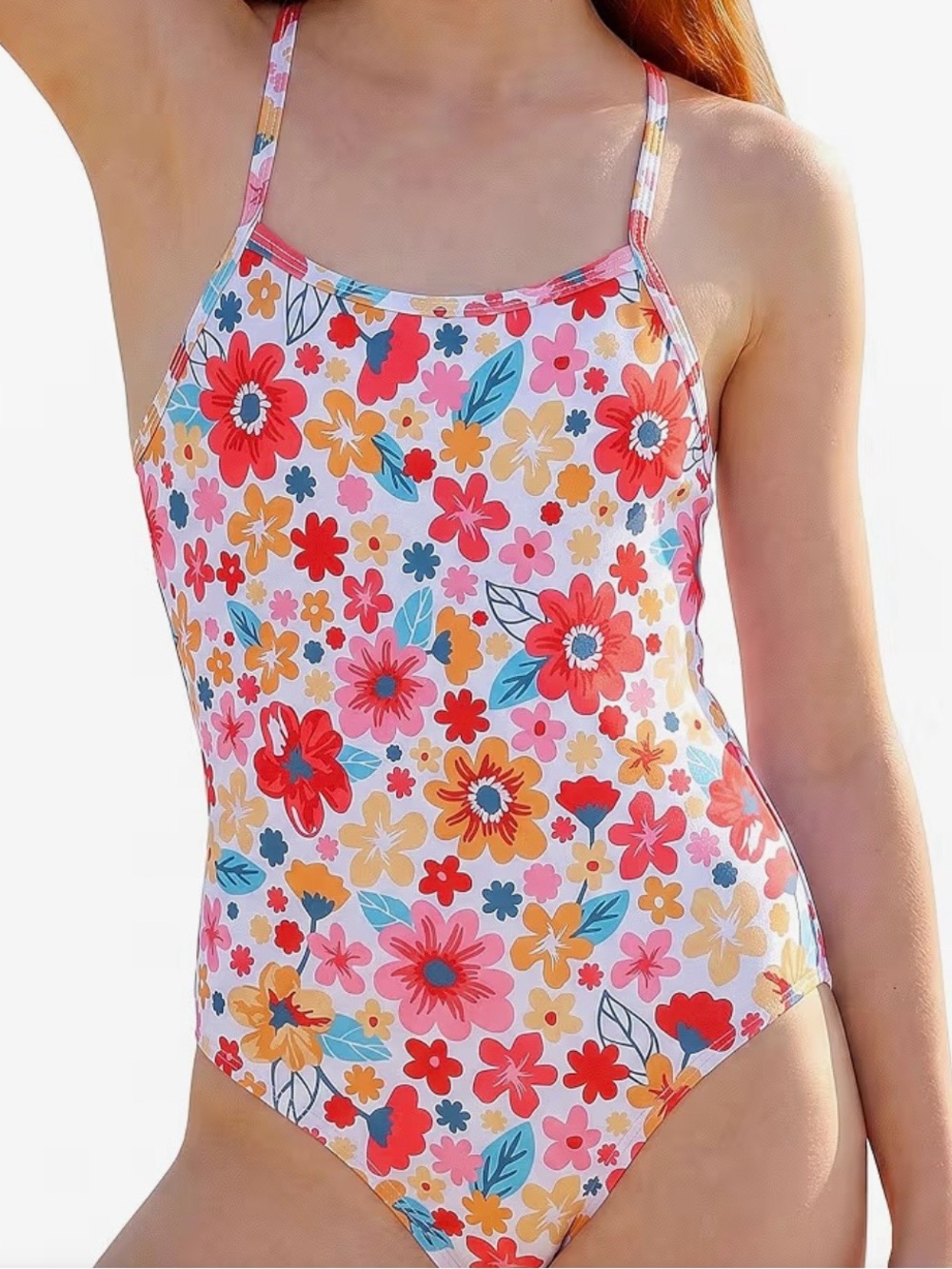 NEW Girls flower multicolor one piece swimsuit, UPF 50‎ protection Size 13/14